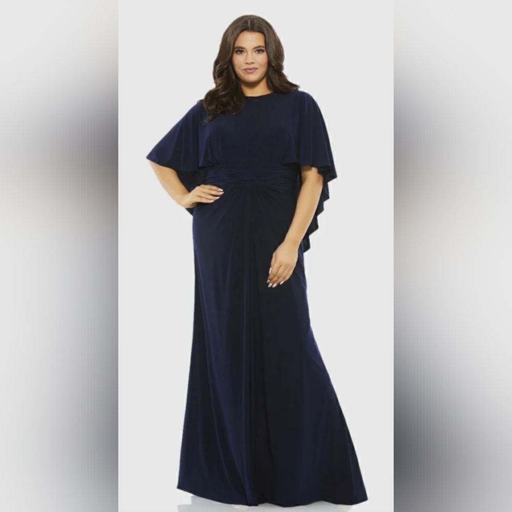 Mac Duggal 67929 Jersey Cape Sleeve A Line Gown NWOT size 20 Navy Blue